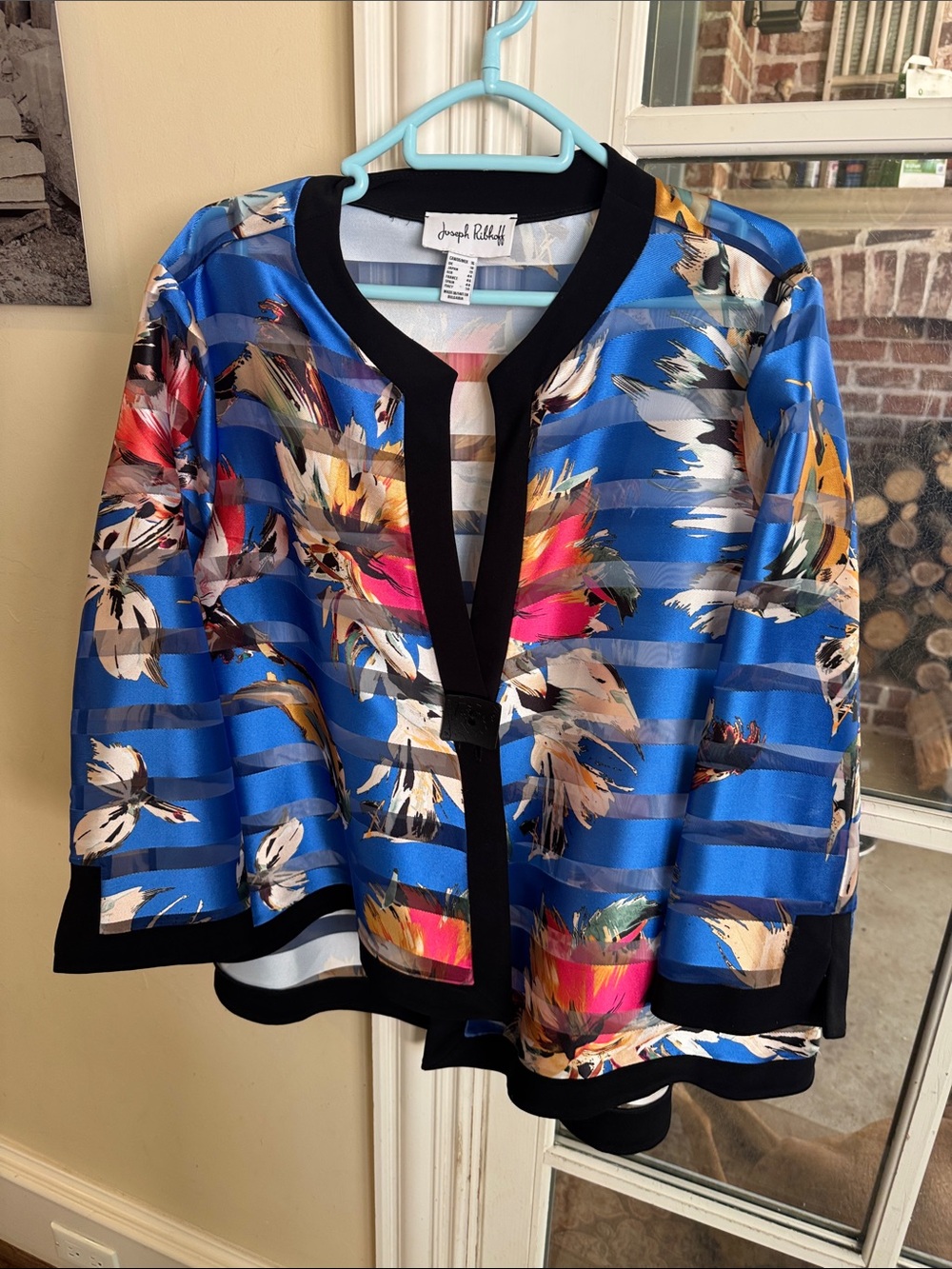 Joseph Ribkoff Blue Floral Striped Open Front Jacket